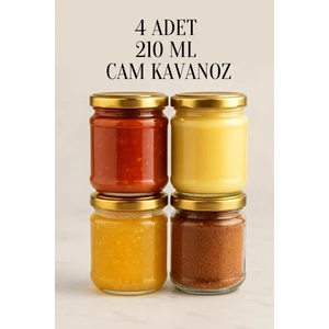 4 Adet 210 ml Metal Konserve Kapaklı Mama Yoğurt Saklama 210 cc Şeffaf Cam Kavanoz