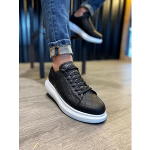 J044 Bağcıklı Ortopedik Taban Erkek Kapitone Desenli Günlük Sneaker Spor Ayakkabı Bt Siyah