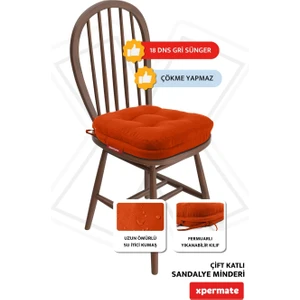 2'li Çift Kat Sandalye Minderi Fermuarlı Yıkanabilir Kılıf Bağcıklı Su ve Yağ Itici 42 x 42 x 8 Kiremit