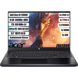 Nitro ANV15-51 I9-13900H 16 GB 1TB SSD RTX 4060-8GB 15.6" FHD IPS 165 Hz FREEDOS NH.QQEEY.007