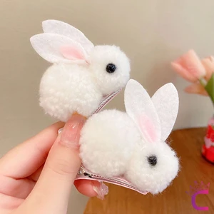 2'li Beyaz Tavşanlı Yumuşak Astarlı Klips Toka Seti - Kız Bebek Çocuk Klipsli Pens Saç Tokası