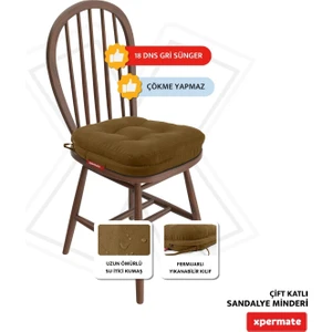 Çift Kat Sandalye Minderi Fermuarlı Yıkanabilir Kılıf Bağcıklı Su Ve Yağ Itici 42x42x8 Kahve