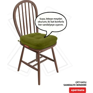 Çift Kat Sandalye Minderi Fermuarlı Yıkanabilir Kılıf Bağcıklı Su Ve Yağ Itici 42x42x8 Yeşil