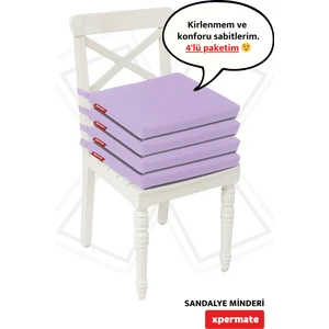 Fermuarlı 4'Lü Sandalye Minderi Su Itici Kumaş 40 x 40  cm  Sünger Sandalye Minderi Bağcıklı Lila