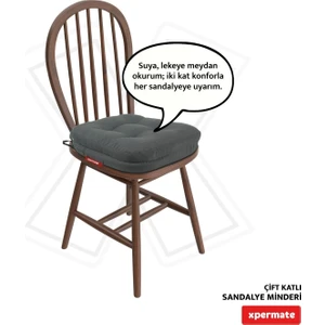 Çift Kat Sandalye Minderi Fermuarlı Yıkanabilir Kılıf Bağcıklı Su Ve Yağ Itici 42x42x8 Antrasit