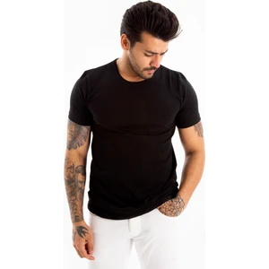 DeepSEA Siyah Erkek/Unisex Slim Fit Dar Kesim Bisiklet Yaka Pamuklu Likralı Basic Tişört 1801131
