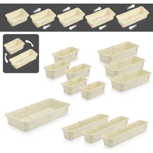 12'li Ayarlanabilir Kaşıklık Seti - Uzayabilen Çekmece Içi Modüler Düzenleyici Mutfak Organizer Bej