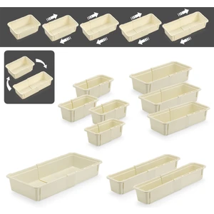 10'lu Ayarlanabilir Kaşıklık Seti - Uzayabilen Çekmece Içi Modüler Düzenleyici Mutfak Organizer Bej