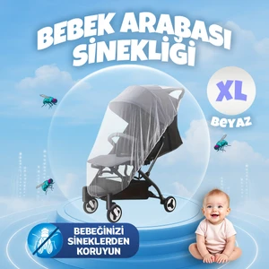 Beyaz Bebek Arabası Sinekliği Tüm Bebek Arabası & Puset Modellerine Uygun, Lastikli Xl Cibinlik