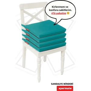 Fermuarlı 4'lü Sandalye Minderi Su Itici Kumaş 40X40 cm Sünger Sandalye Minderi Bağcıklı Yeşil