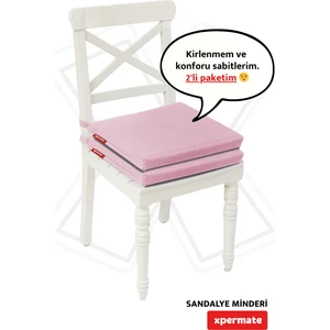 Fermuarlı 2'li Sandalye Minderi Su Itici Kumaş 40X40 cm Sünger Sandalye Minderi Bağcıklı Pembe