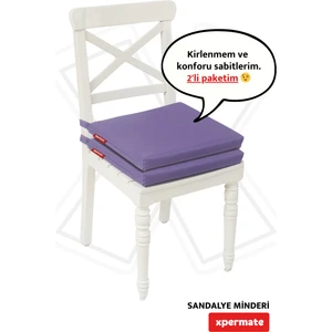 2'li Sandalye Minderi Su Itici Kumaş 40X40 cm Sünger Sandalye Minderi Bağcıklı Mor