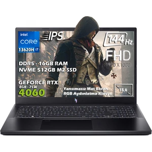 Nitro V 15 ANV15-51 Intel Core i7 13620H 16GB 512GB SSD RTX4060 Freedos 15.6" 144Hz IPS Panel FHD Taşınabilir Bilgisayar NH.QQEEY.002
