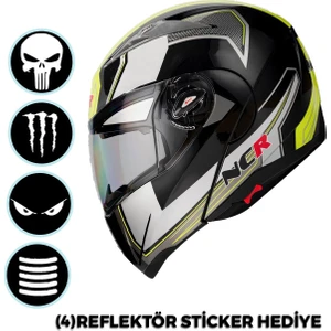 Çene Açılır Kask Vizörlü Sarı Beyaz Ece Belgeli