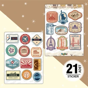 Dünya Şehirleri Sticker Seti, Travel Sticker Seti, 21 Adet Şehir Temalı Etiket