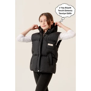 Kız Çocuk Kapüşonlu Cepli Astarlı Mevsimlik Şişme Yelek
