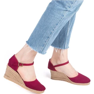 Star Tombis Bilekten Bantlı Topuğu Açık Keten Espadril Dolgu Topuk