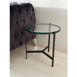 Metal Camlı Yan Sehpa Siyah - Şeffaf