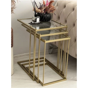 Brad 3'lü Metal Zigon C Sehpa Gold-Şeffaf