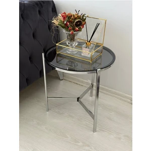 Metal Camlı Yan Sehpa Gümüş - Füme