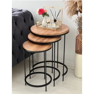 Aybars Siyah Metal Ceviz Kaplama Zigon Sehpa