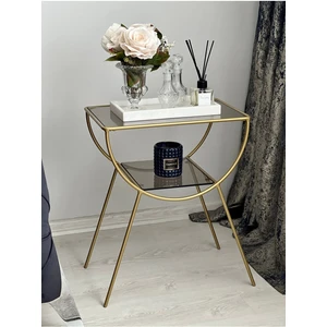 Pars Metal Camlı Yan Sehpa Gold-Bronz