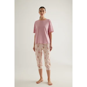 Kadın Pamuklu Kısa Kollu Kapri Pijama Takımı