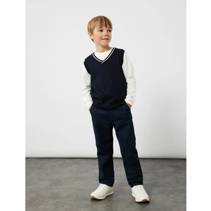 Regular Fit Şerit Detaylı Kolsuz V Yaka Triko Süveter