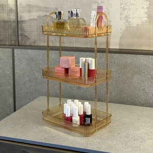 Unique Me 3 Katlı Makyaj Organizeri Kozmetik Aksesuar Düzenleyici Banyo Rafı Amber Sarı (Dayanıklı Poli̇karbonat)