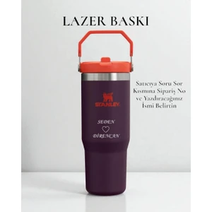 Kişiselleştirilebilir The Iceflow Flip Straw Pipetli Termos 0,89 L Mor/turuncu Özel İsimli