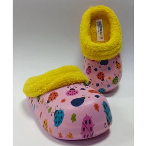 Içi Kürklü Dışı Eva Kız Çocuk Ev Okul ve Sokak Terliği Pembe