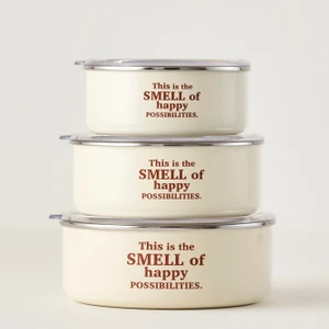 Cozy 3'lü Emaye Saklama Kabı Seti Krem