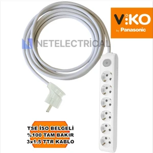 Multi-Let | Altılı 8 Metre Anahtarlı Topraklı Yan Fişli Çocuk Korumalı Grup Priz - 6'lı, 8 M, 3x1.5 Ttr (Tam Bakır) Kablolu