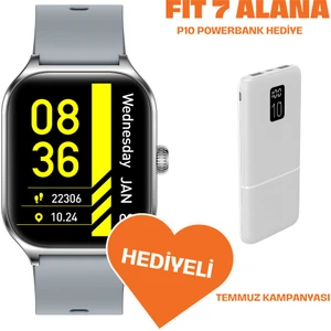 Powerbanklı  Fit7 Akıllı Saat Alüminyum Kasa Spor Silikon Kordon