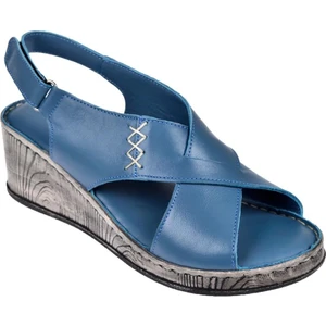 Hakiki Deri Comfort Kadın Sandalet Plm-12   Mavi