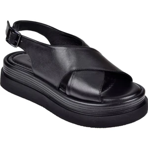 Hakiki Deri Kalın Taban Kadın Sandalet BEL-14748   Siyah