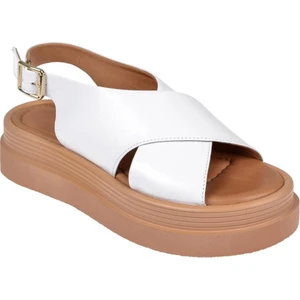 Hakiki Deri Kalın Taban Kadın Sandalet BEL-14748   Beyaz