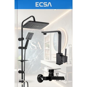 Siyah Lüx Kare Dizayn Robot Duş Seti, Banyo Bataryası, Lavabo Bataryası 3'lü Set