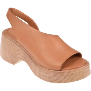 Sms Hakiki Deri 7 cm Topuklu Kadın Sandalet -1502   Taba