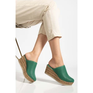Kadın Hakiki Deri Burnu Kapalı Dolgu Topuk Terlik - Pine