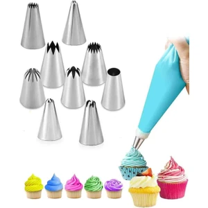Krema Sıkma Torbası Seti 10 Parça Pasta Krema Kek Süsleme Torbası Paslanmaz Çelik Uçlu