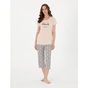 Pierre Cardin Kadın Bej Kısakollu Kapri Pijama Takımı 50319041-VR011