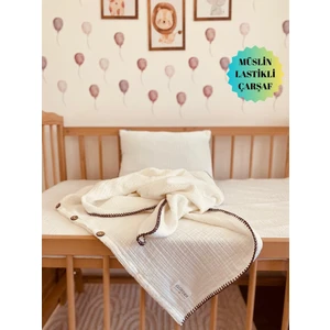 Bebek Nevresim Takımı Müslin Ekru 70X120 – Müslin Lastikli Çarşaflı