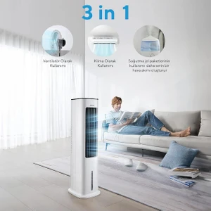 Vantilatör + Klima Olarak Kullanım, 5l Su Tankı, Çıkartılabilir Filtre, 60° Yatay Salınım, 3 Mod (Doğal, Uyku, Normal), Programlanabilir Zamanlayıcı, Ultra Sessiz Portatif Soğutucu