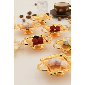 Mini Kulplu Kare Model Ayaklı Lokumluk 6'lı Takım Gold