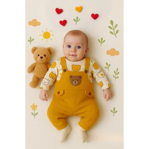 Ayı Nakışlı Erkek Bebek Tulum 3’lü Tulum Seti – Zıbın, Tulum ve Çorap | 3-6-9 Ay Bebek Kıyafeti