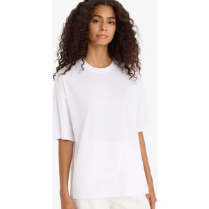 Oversize Bisiklet Yaka Basic Düz Penye Kısa Kollu Tişört C0099AX25AU