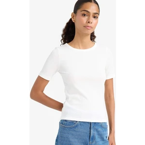 Slim Fit Dar Kesim Bisiklet Yaka Basic Düz Fitilli Kaşkorse Kısa Kollu Tişört C0097AX25AU