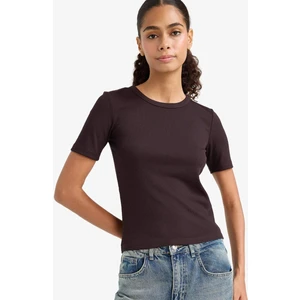 Slim Fit Dar Kesim Bisiklet Yaka Basic Düz Fitilli Kaşkorse Kısa Kollu Tişört C0097AX25AU