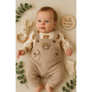 Ayı Nakışlı Erkek Bebek Tulum 3’lü Tulum Seti – Zıbın, Tulum ve Çorap | 3-6-9 Ay Bebek Kıyafeti